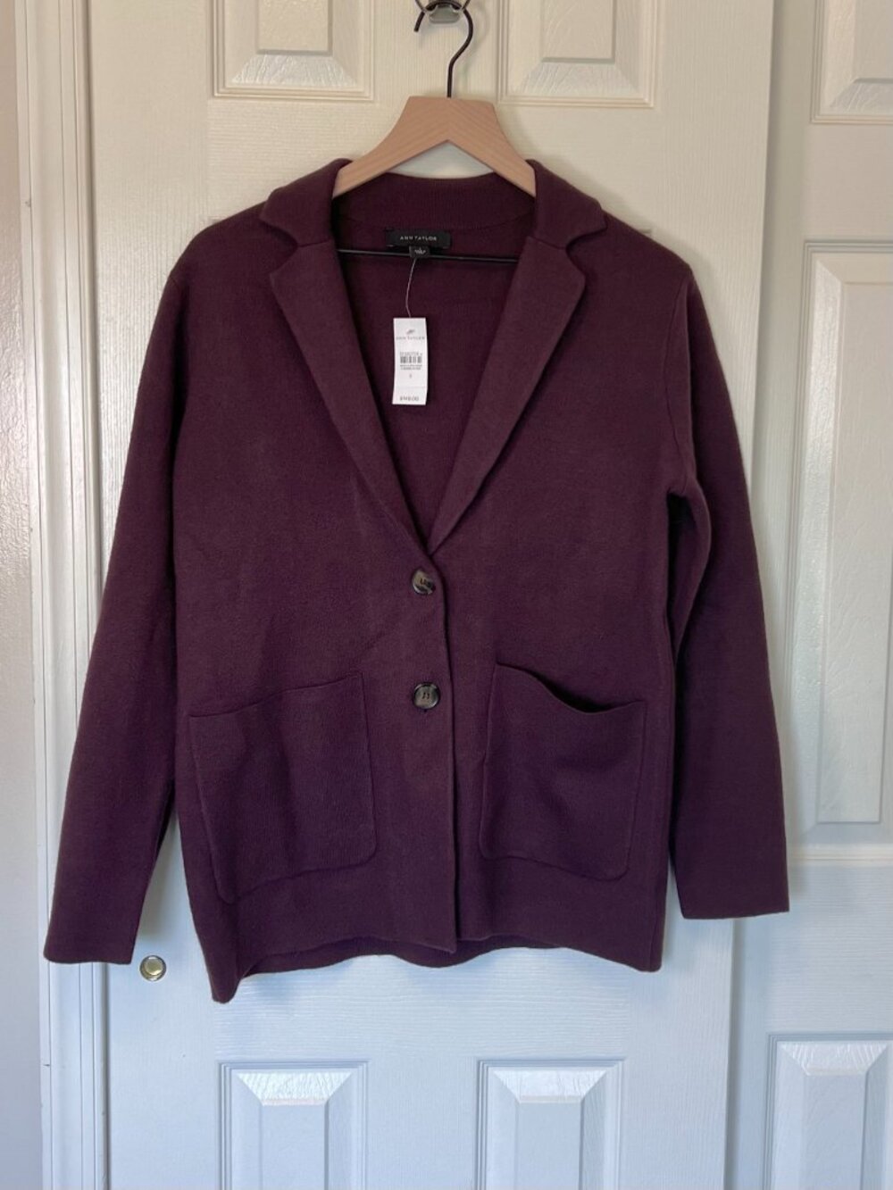 Ann Taylor Two Button Sweater Blazer Burgundy Size Small NWT